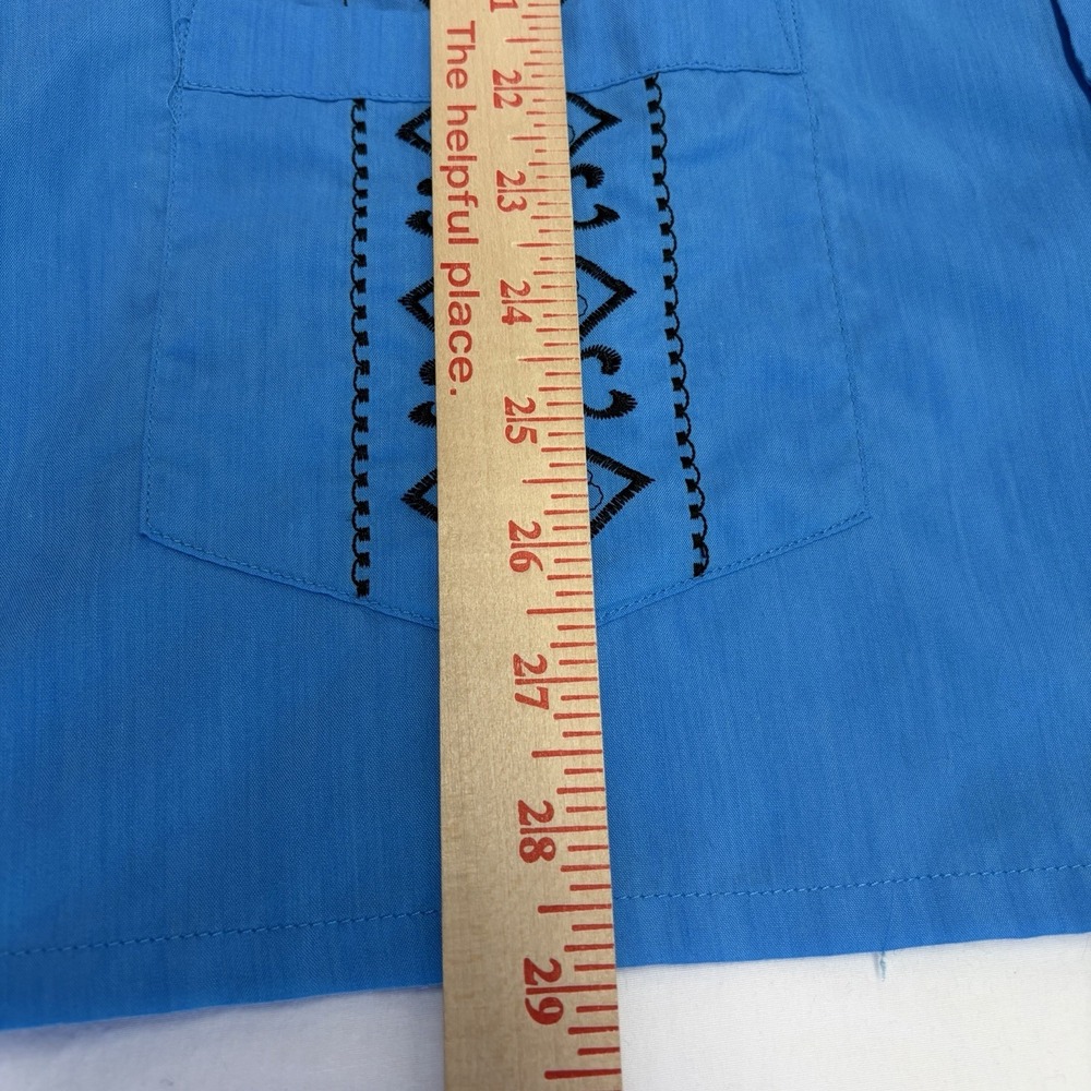 The Genuine Haband Guayabera Blue Mens Medium Cuban Shirt short sleeve Button Up - Picture 9 of 10